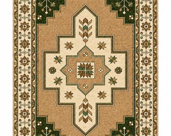 Hand Knotted Oriental Rug, Handmade Persian Style Area Rug, Traditional Floral Medallion Carpet, Green Beige Rug, Vintage Home Decor