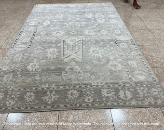 Alfombra de lana Oushak anudada a mano de 5x7: Alfombra turca floral beige y crema