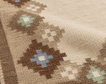 Handmade Kilim Rug, Vintage Floral Area Rug, Neutral Beige Rug, Blue Green Accent Rug, Boho Living Room Carpet