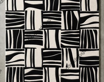Hand Tufted Black and White Rug, Modern Abstract Wool Area Rug, Geometric Carpet, Contemporary Living Room Rug, Minimalist Home Decor