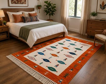 Handmade Kilim Rug, Tribal Area Rug, Boho Flatweave Rug, Colorful Geometric Living Room Carpet