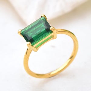 Dainty Gold Plated Sterling Silver Emerald Ring: May Birthstone