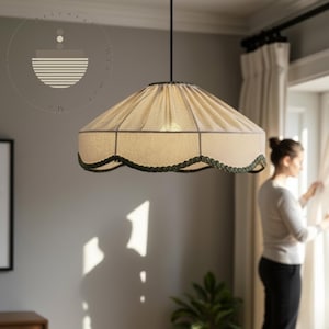 Japandi Pendant Light: Pleated Linen Shade, Wabi-Sabi Style