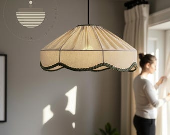 Lampada a sospensione Japandi: paralume in lino plissettato, stile Wabi-Sabi