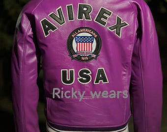 Handmade Avirex Purple Cowhide Leather Bomber Jacket:Men's Iconic USA Flight Style