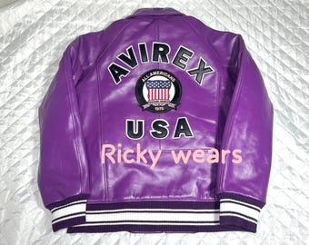 Handmade Purple Cowhide Leather Avirex Jacket - Men's USA Iconic Style