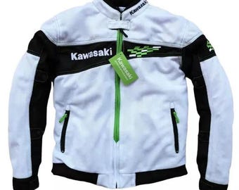 Chaqueta de moto Kawasaki Racing: ligera, de malla, para todo tipo de clima, con protección CE.