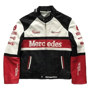 Mercedes-Benz レザージャケット　シングルライダース　イタリア製 F1 Mercedes Leather Jacket - Etsy