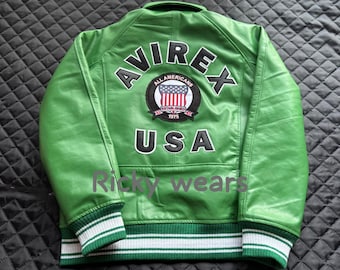 Handmade Green Cowhide Leather Avirex Flight Jacket - Men's Icon USA Style