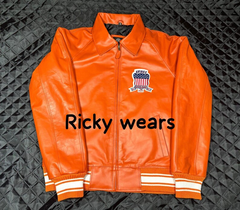 Chaqueta bomber de cuero Avirex hecha a mano: el icónico estilo de vuelo americano imagen 16