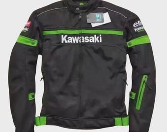 Chaqueta de carreras Kawasaki, chaqueta de moto de malla para todo tipo de clima. Chaqueta con protección CE.