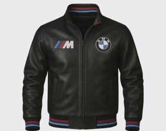 Chaqueta BMW M Power de piel de vaca, hecha a mano, estilo universitario. Chaqueta bomber.