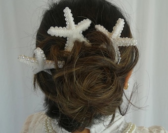 Juego de horquillas para el pelo de novia con forma de estrella de mar y concha: accesorios para el pelo para bodas en la playa