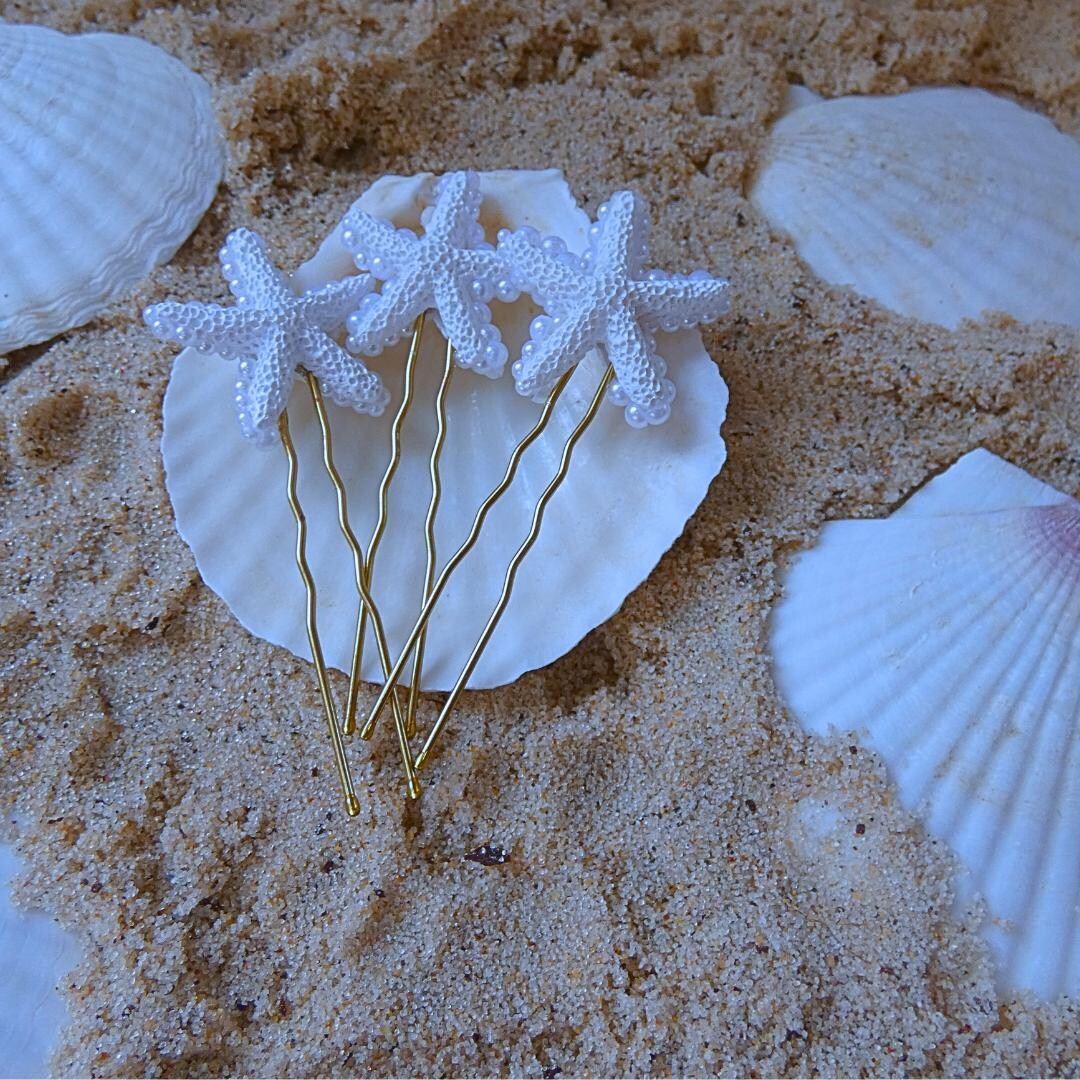 Pearl Starfish Hair Pins: Beach Wedding Hair Accessories - Etsy display picture 3