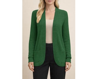 Geribbeld gebreid vest dames | Losse trui met open voorkant | Casual bovenwerk met lange mouwen voor winter