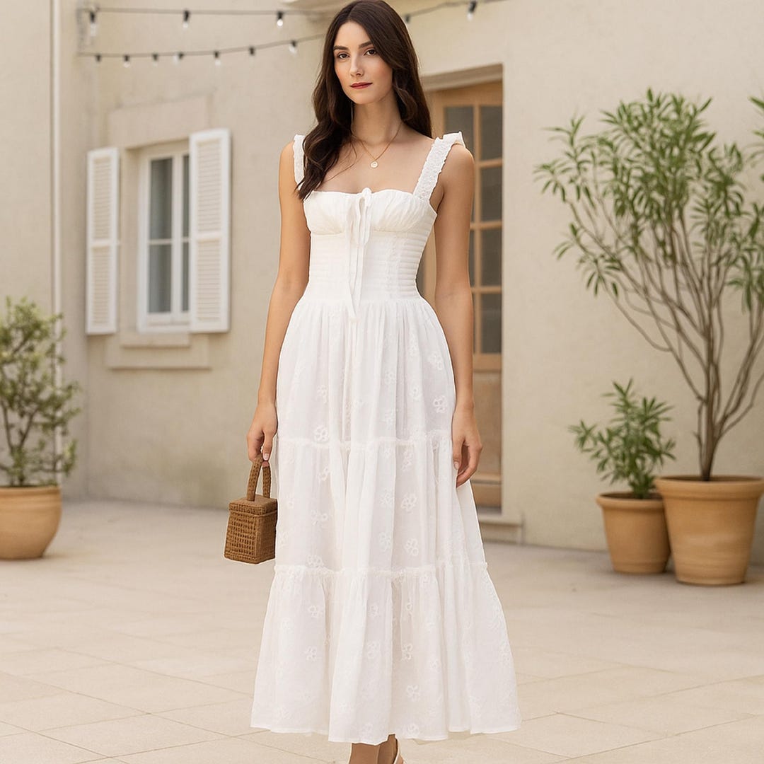 white floral corset dress White Floral Corset Dress – Princesscore Vintage Outfit M main image 0