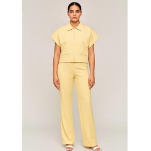 Yellow Two-Piece Set: High-Waist Pants & Zip Top - Summer Co-ord