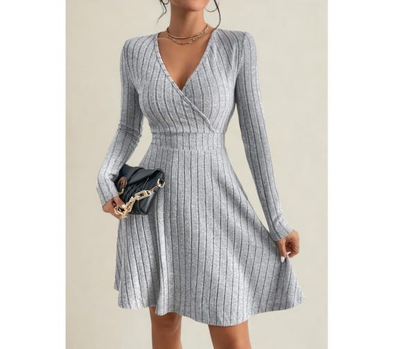 strapless open back dress Plus Size Ribbed Knit A-Line Dress with Scoop Neck main image 1