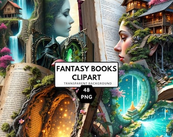 Bundel fantasieboeken: png-bundel – magische clipart voor fantasieprojecten en magische digitale kunst