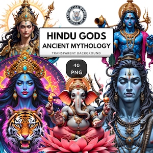 Clipart-paket med hinduiska gudar – Mytologiska indiska gudar för fantasy-skräpjournaler och hednisk konst