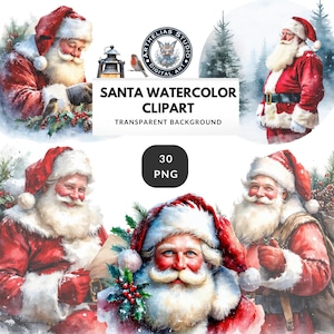 Santa Watercolor Clipart Sleigh Scene – Santa Claus Digital Print for Cards, Junk Journal, Christmas Crafts and Holiday
