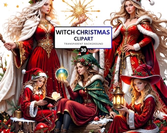 Witch Christmas Clipart PNG Bundle – Holiday Graphics for Scrapbooking & Crafts