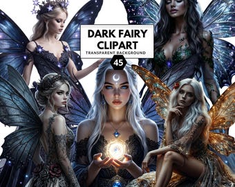 Dark Fairy Clipart Set – Gothic Fairytale PNG Graphics for Creative Projects, Journals & Design