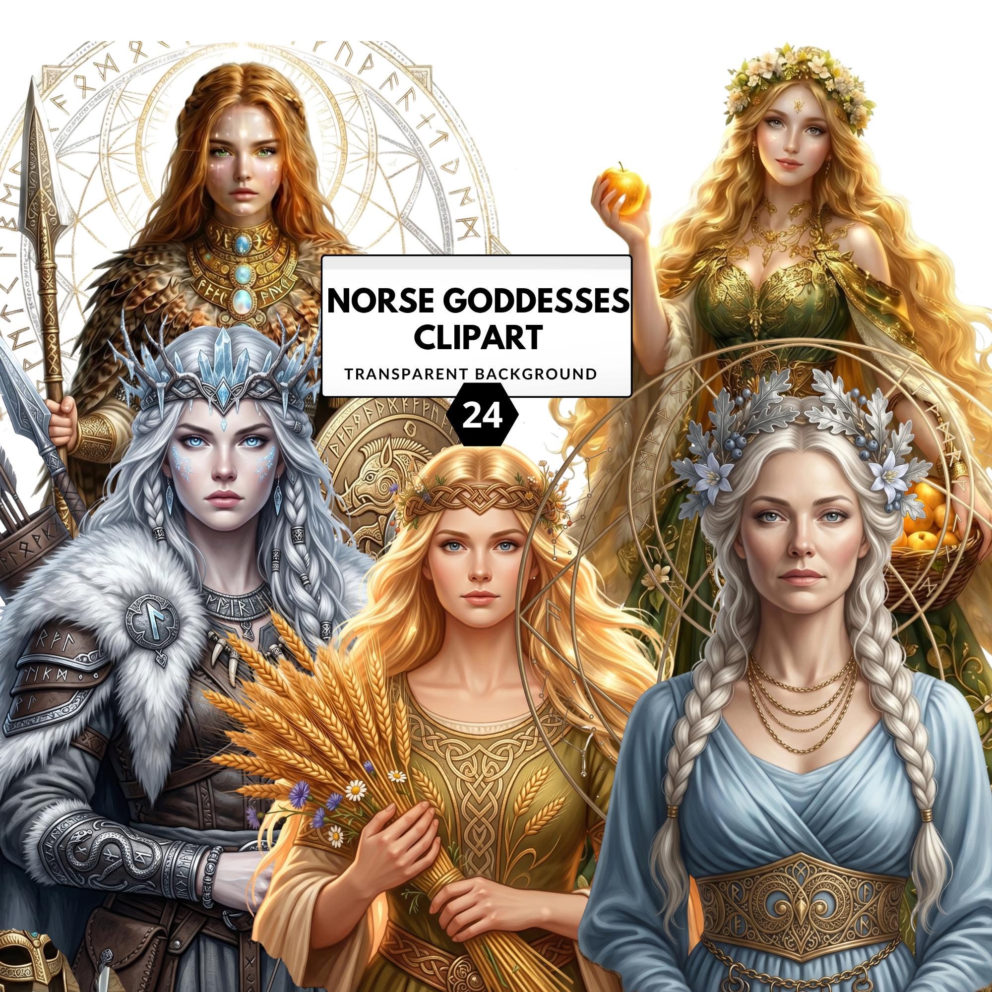 Norse Goddesses Clipart PNG Bundle – Viking Warrior Mythology ...