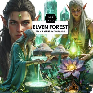Elven Forest Clipart Set – Enchanted Elf & Mystic Forest Characters PNG