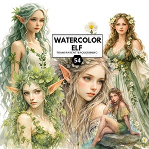 Akvarell älv clipart set – Förtrollade skogsälvor PNG för fantasyjournaler och kreativa projekt