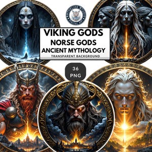 Vikingagudar Clipart: Nordiska gudar och mytologiska gudar för fantasyprojekt