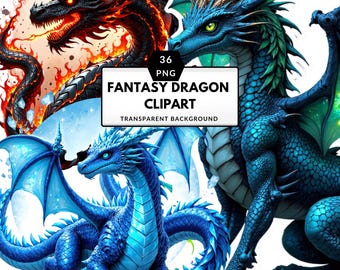 Fantasy Dragon Clipart Set – Cute Gothic PNG Illustrations (Commercial Use)