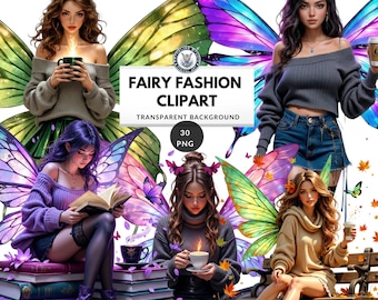 Fairy Fashion Clipart Bundle - 30 Herbst Pastell PNGs (Digitaler Download)