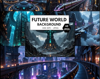 Future World Background Set – Futuristic Neon Design Textures for Sci Fi Crafts