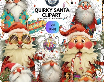 Bundle original de cliparts père Noël - PNG drôles de Noël pour cartes, journaux indésirables, scrapbooking, sublimation et travaux manuels