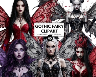 Gothic Fairy Clipart Set – Dark Fantasy Fairies PNG for Junk Journal, Scrapbooking & Digital Art