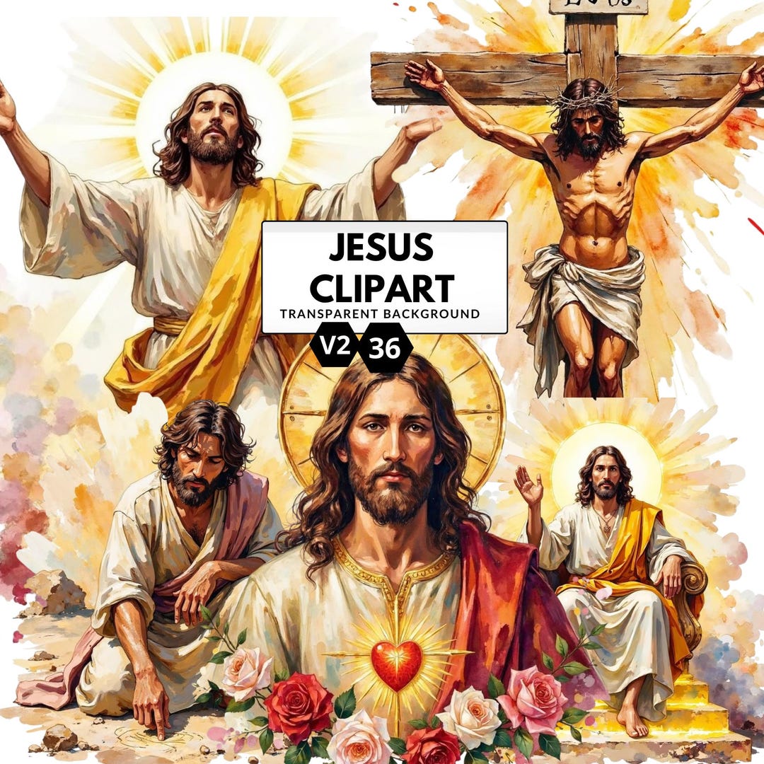 Watercolor Jesus Clipart – Religious PNG Bundle for Sublimation ...