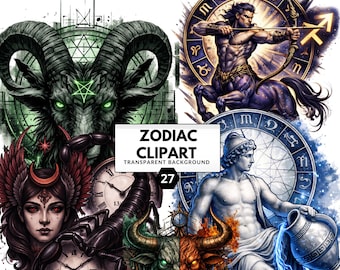 Zodiac Clipart Bundle – Astrology Signs PNG Set for Horoscope Projects, Scrapbooking & Digital Art