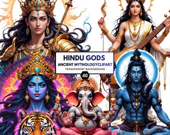 Hindu Gods Clipart Bundle – Mythological Indian Deities for Fantasy Junk Journals & Pagan Arts