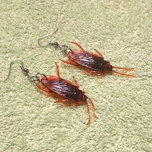 2” Rubber Cockroach Dangle Earrings  |  Insect Lover Dangle Earrings  |  Gag Novelty Prank Earrings