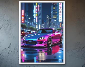 Pink Honda S2000 Tuning Poster | Hyperrealistic Need for Speed ​​Style | JDM Sports Car Poster | High Resolution Digital Print