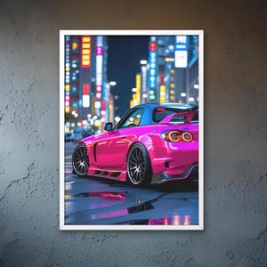 Honda S2000 Rosa Tuning Poster | Estilo Hiperrealista Need for Speed | Póster de Coche Deportivo JDM | Impresión Digital Alta Resolución