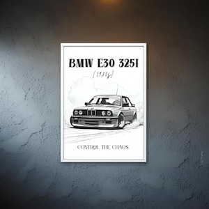BMW E30 325i Drift Poster – Monochrome Euro Car Wall Art | Printable Poster (A1–A4)