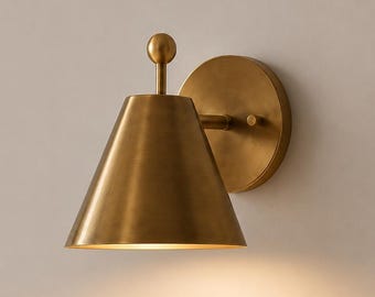 Adjustable Wall Sconce, Antique Brass Cone Spotlight, Mid Century Modern Wall Light