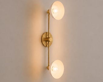 Solid Brass Double Globe Sconce Light | Mid Century Wall Vanity Fixture