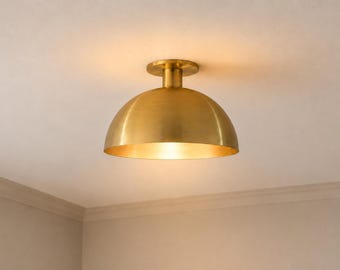 Solid Brass Dome Flush Mount Ceiling Light | Mid Century Modern Fixture