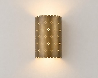 Perforated Brass Wall Sconce | Mid Century Modern Wall Fixture | Hollywood Regency Vanity Lamp
