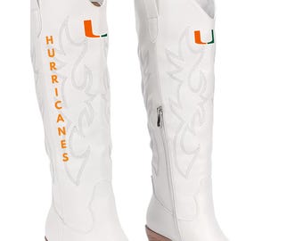 Miami Gameday Boots | Tailgate Party | Football Fan | Gameday outfit | College Sports | Hurricanes Inspired Football Shoes | Cowgirl