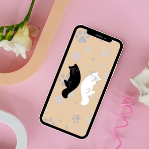 Silly Cat Phone Wallpaper Set - Funny Kawaii Cat Backgrounds - Digital Download For iPhone & Android