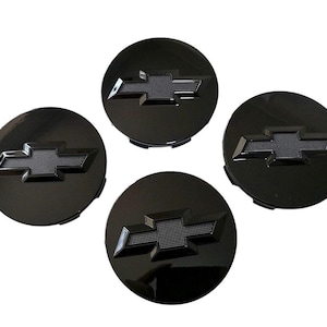 Set of 4 Glossy Black 83mm Wheel Center Caps with Grid Logo for Chevy Silverado, Suburban, Tahoe, Avalanche, 6 Lug Rim Hub Covers